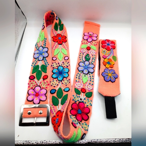 Belt set with flower embroidered headband. multicolored - Picture 2 of 11